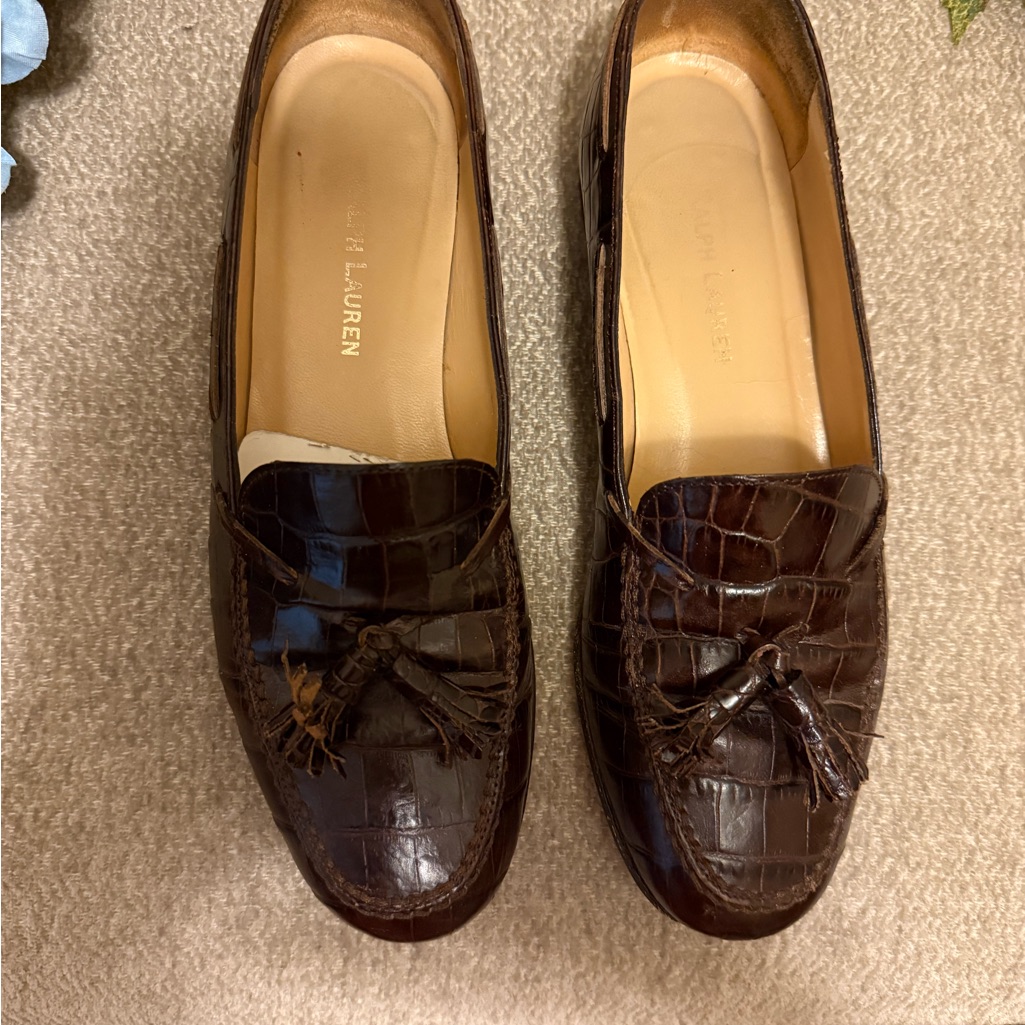 Ralph Lauren Women's Dark Brown Croc-Embossed Loafers, Size 6b